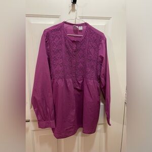 Caribbean Joe 100% cotton womens tunic with long sleeves hook and eye closures